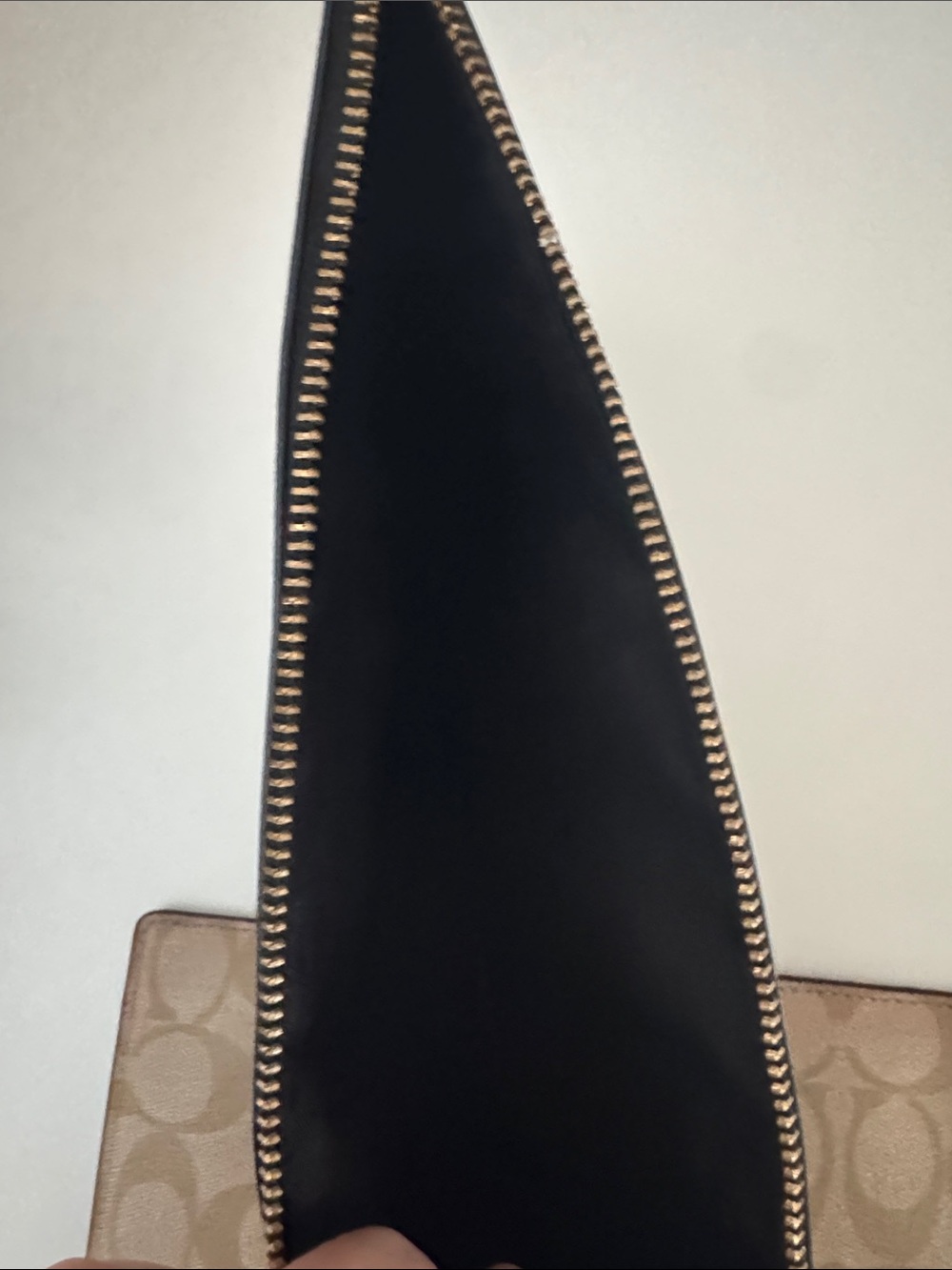 2 Coach Zip Slim Pouch Signature Monogram Tan Pink Lined / Black Pebble Leather - Picture 6 of 13